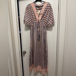 NWT World Market Blue and Orange Checkered Dress Size L/XL